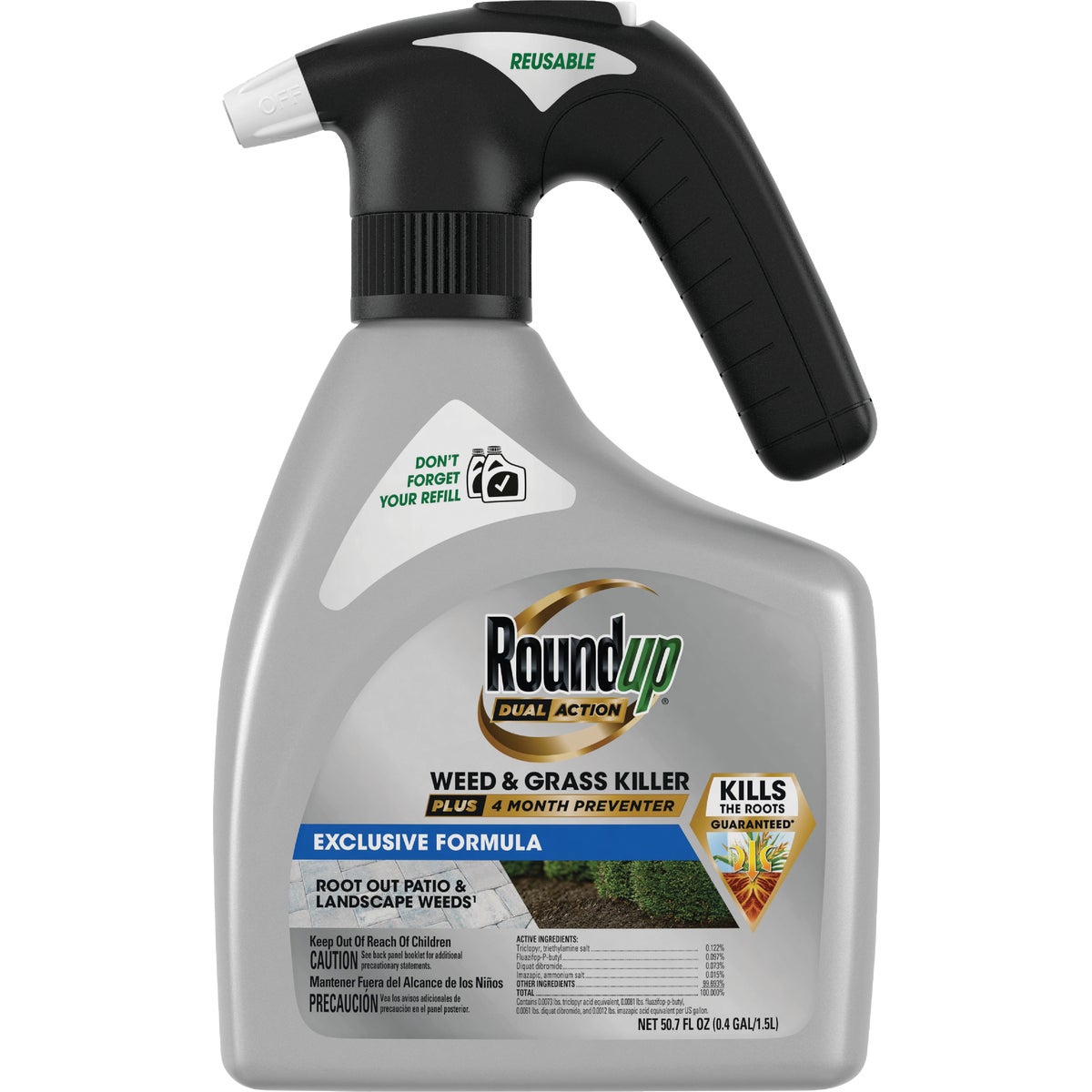 Roundup 1.5L Dual Action Ready To Use Quickhand Weed & Grass Killer Plus 4 Month Preventer