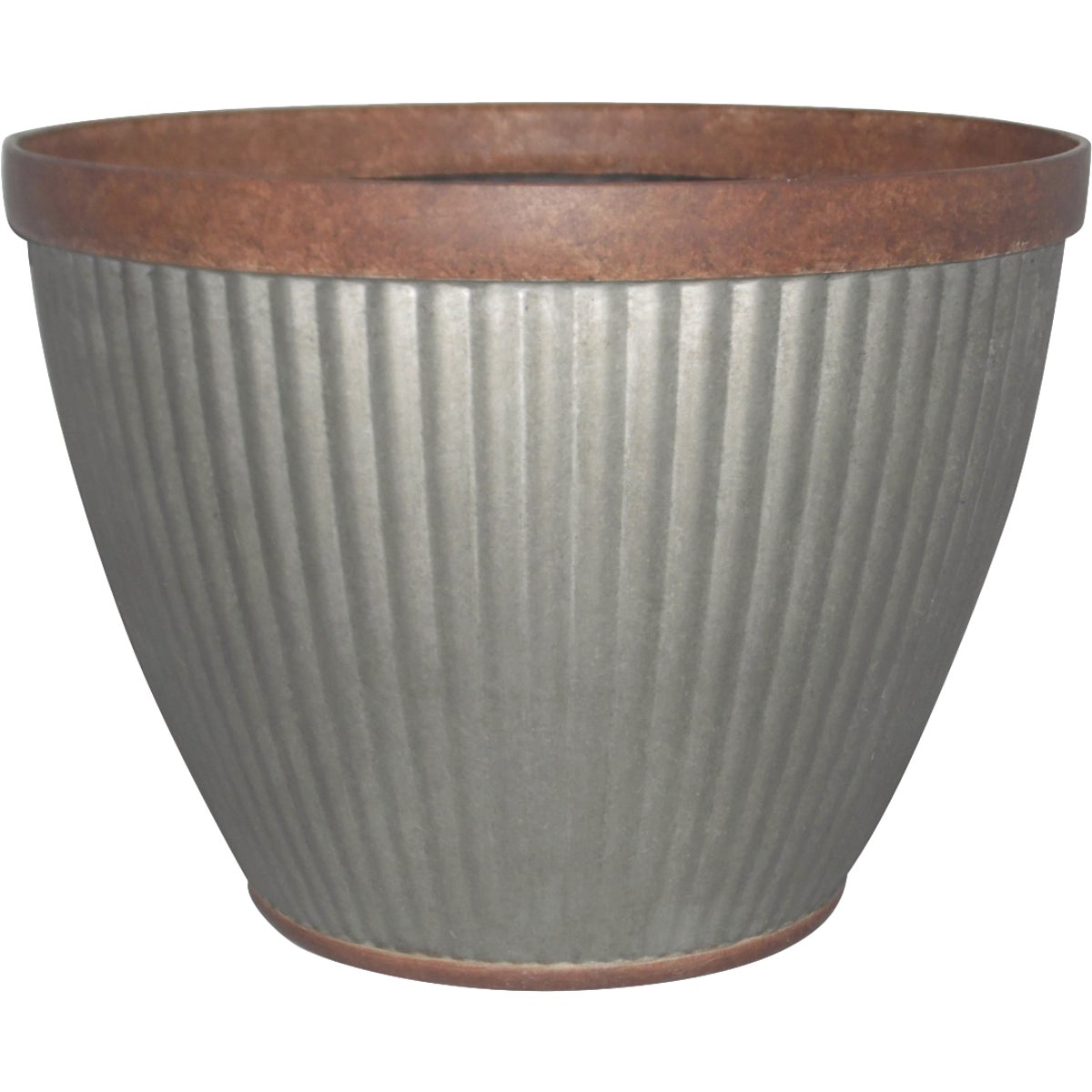Southern Patio Westlake 10 In. Resin Rustic Galvanized Round Pleated Planter