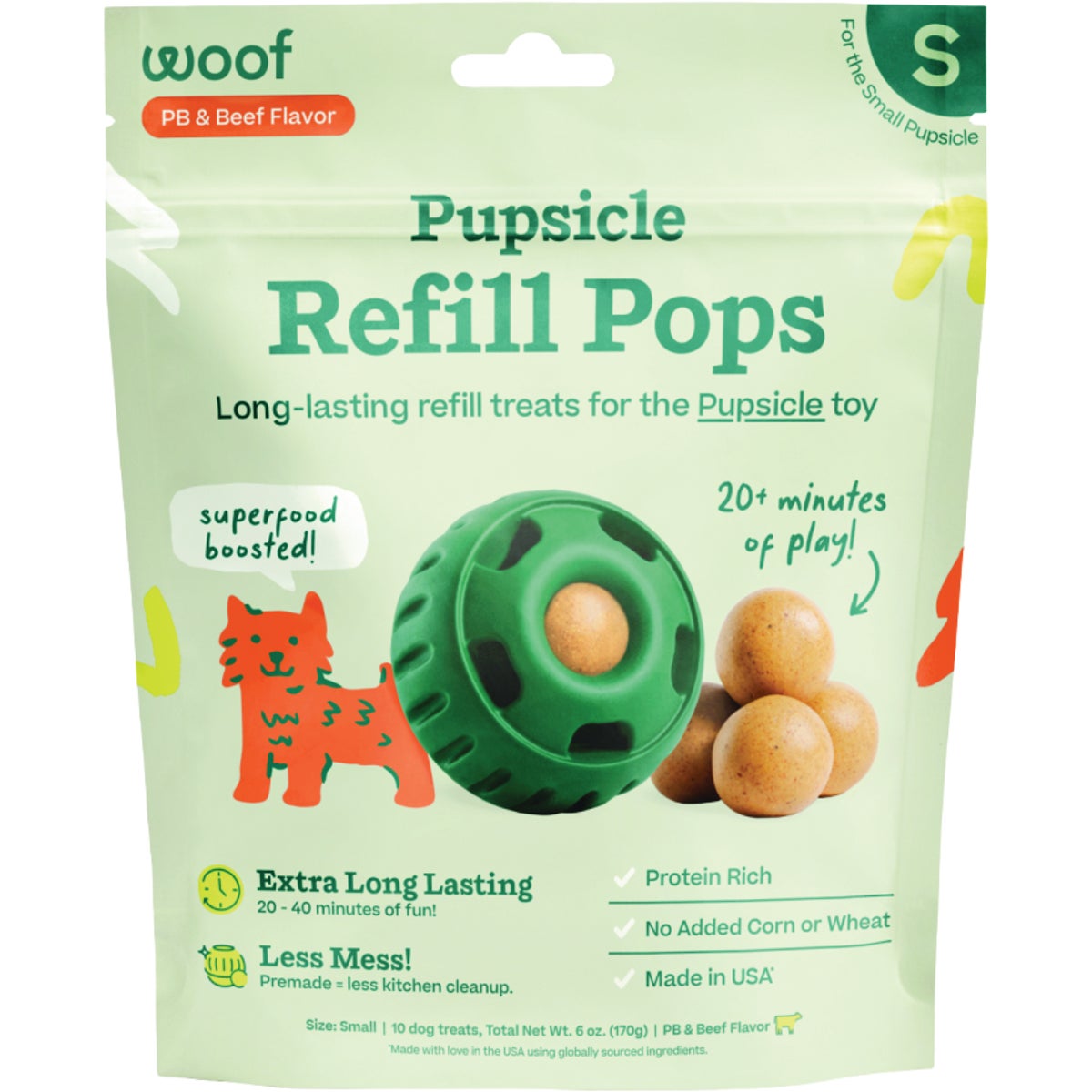 Woof Pupsicle Small Peanut Butter & Beef Refill Pop Treat (10-Pack)