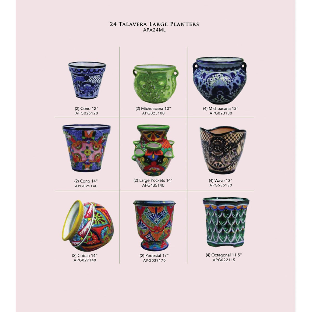 Avera Products Talavera Ceramic Large Planter Assortment (24-Piece)