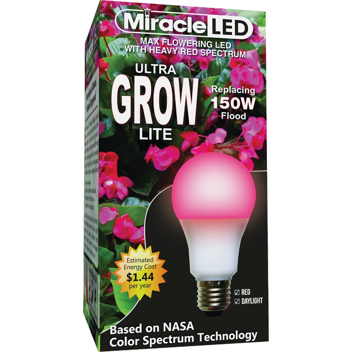 Miracle LED Ultra Grow 150W Equivalent Red & Daylight Spectrum A19 Medium Base LED Plant Light Bulb