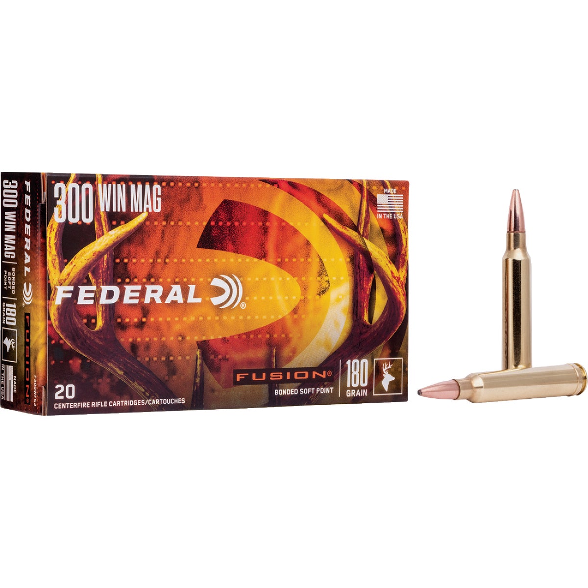 Federal Fusion .300 Win Mag 180 Grain Fusion Soft Point Centerfire Ammunition Cartridges