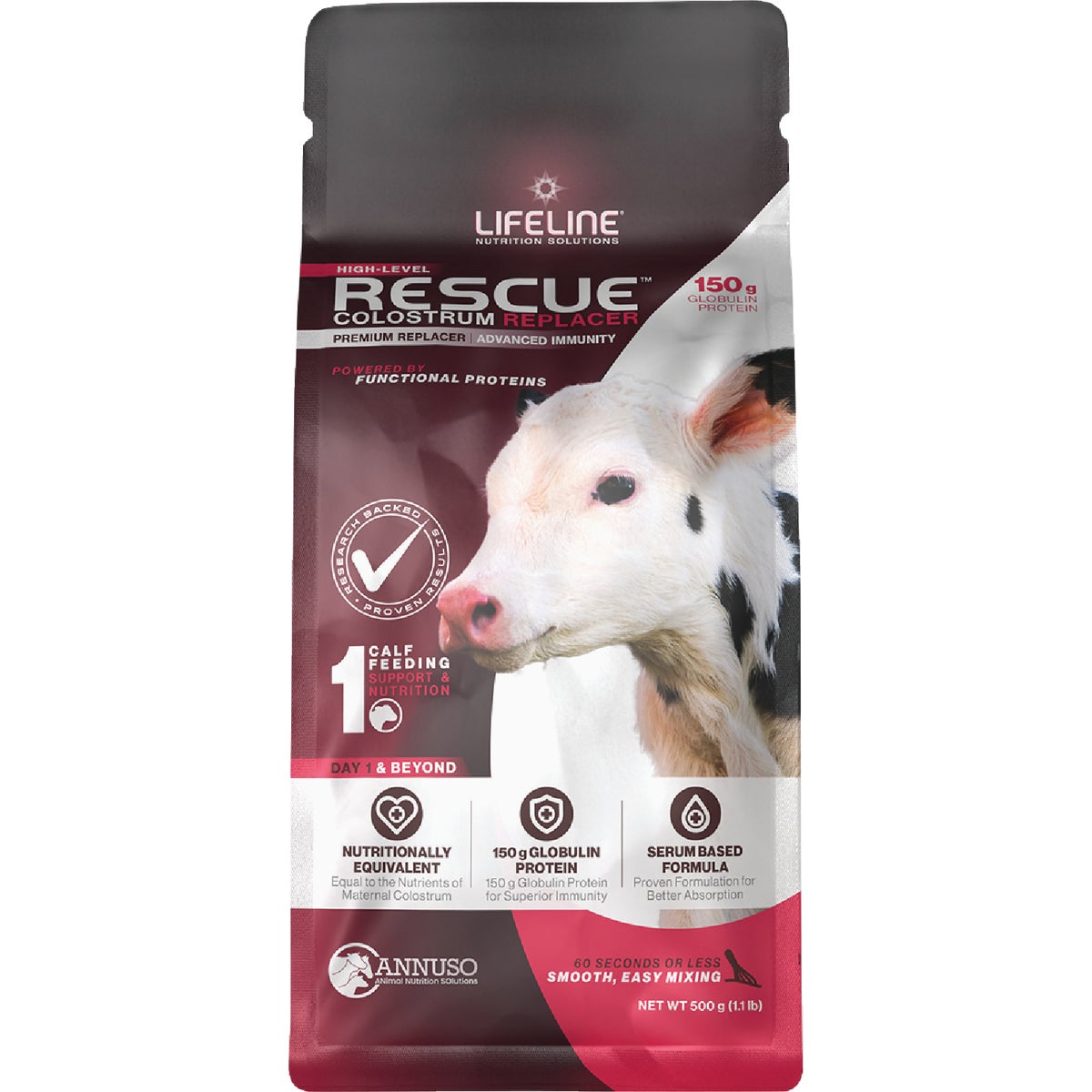 LifeLine Rescue 1 Lb. 150G Globulin Protein High Level Colostrum Replacer for Calves