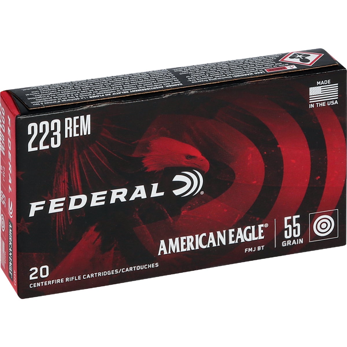 Federal American Eagle .223 Rem 55 Grain FMJ-BT Centerfire Ammunition Cartridges