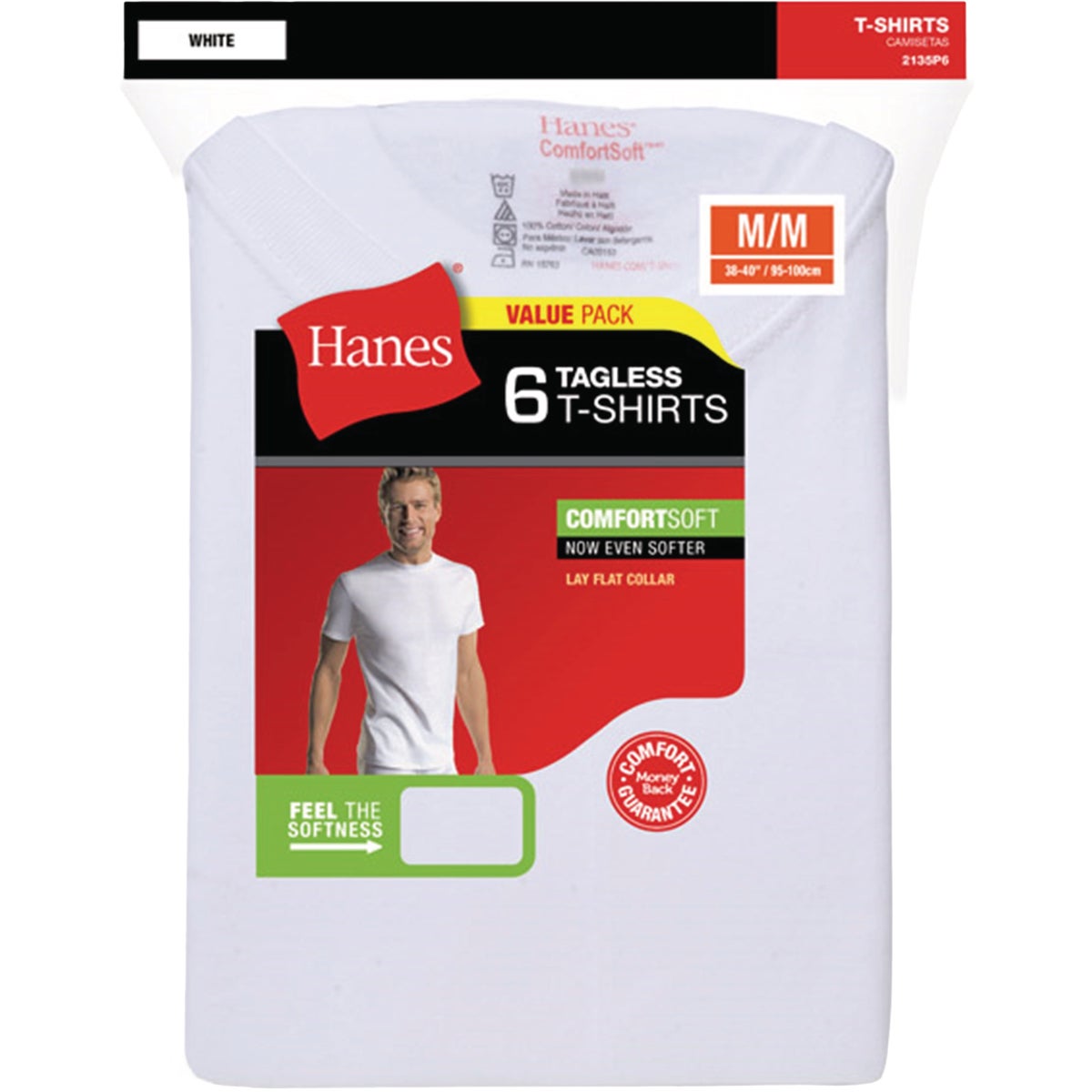 Hanes XL White Cotton Crew T-Shirt (6-Pack)