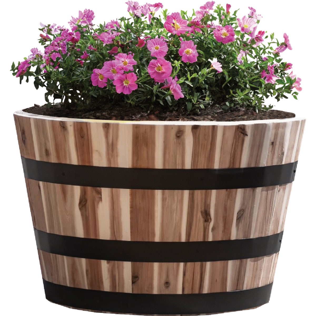 Real Wood Products 25 In. Acacia Natural Barrel Planter