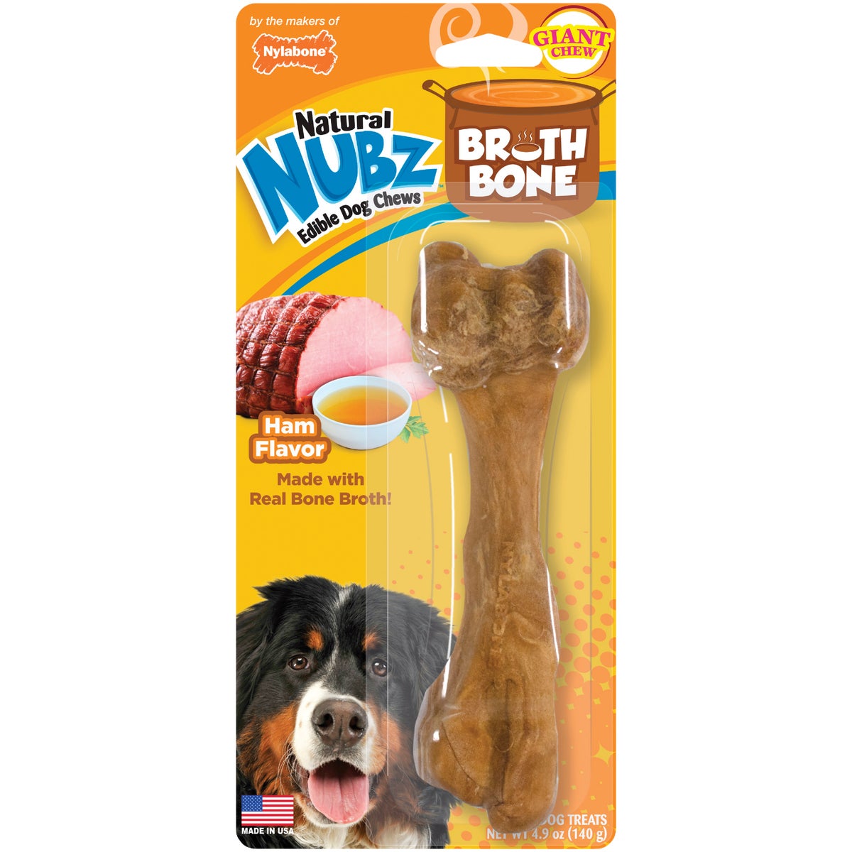 Nylabone Natural Nubz Treats Ham Flavor with Bone Broth for XL Dogs