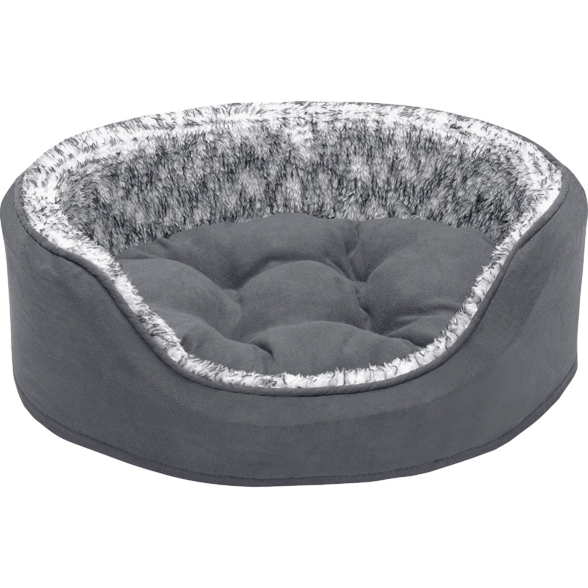 FurHaven Small Two-Tone Fur & Suede Oval Cuddler with Insert Pillow