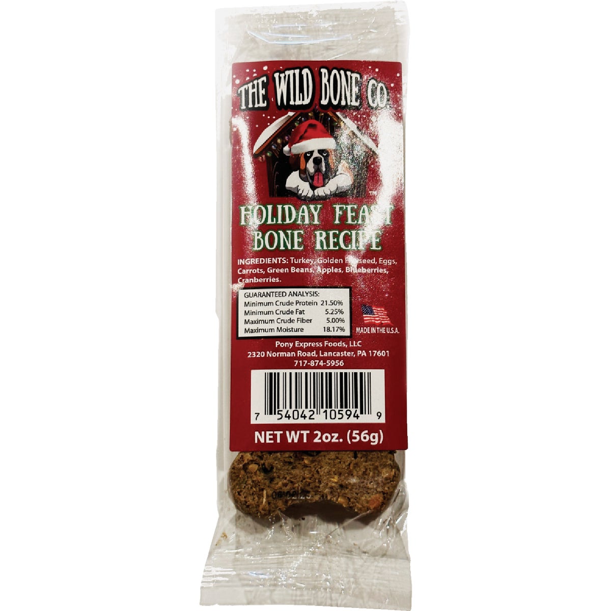 The Wild Bone Company Holiday Feast Bone Dog Treat, 2 Oz.