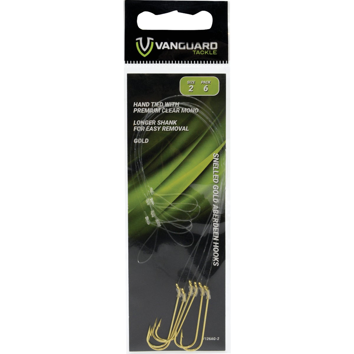 Vanguard Size 2 Snelled Gold Aberdeen Hooks (6-Pack)