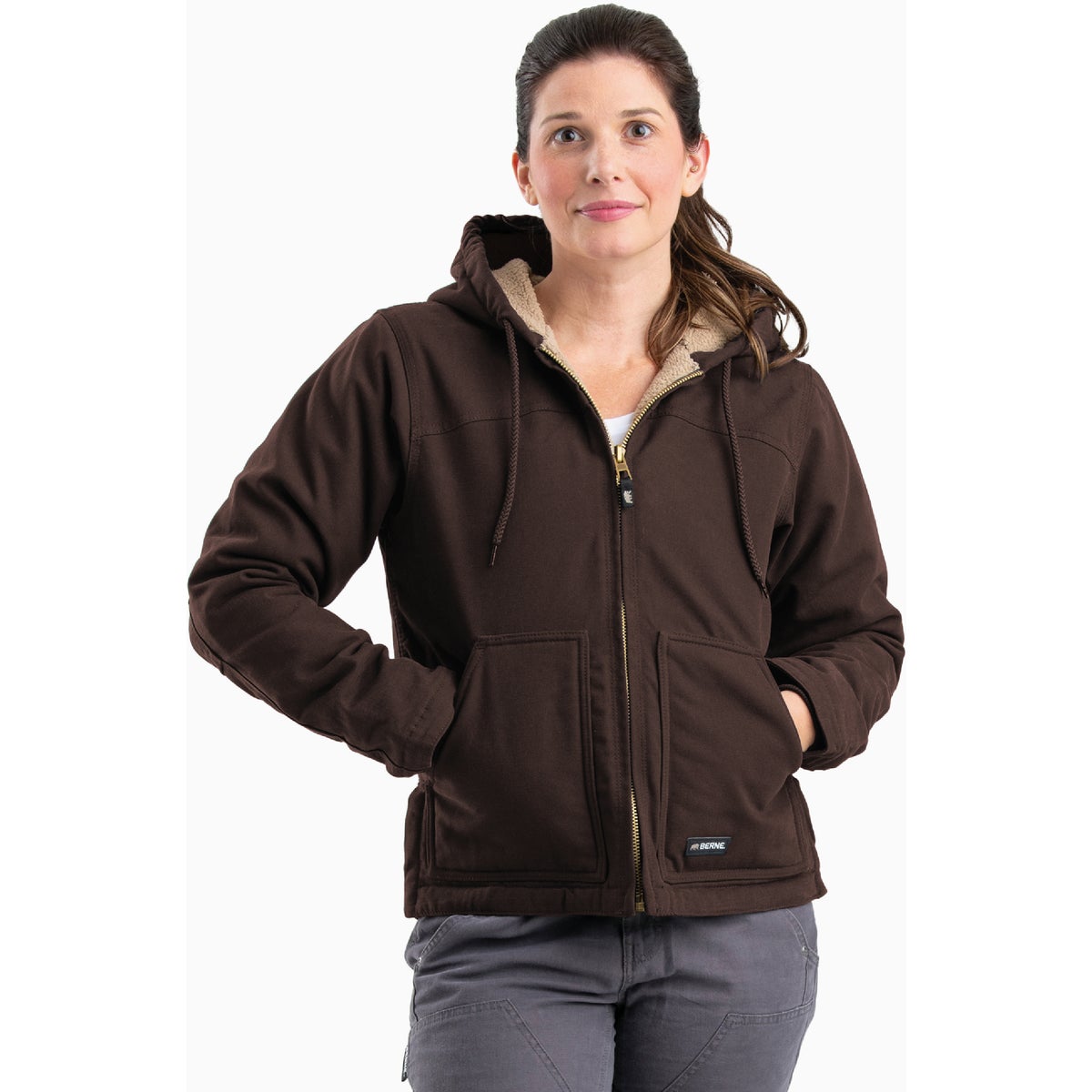 Berne Women's Small Dark Brown Sherpa-Lined Softstone Duck Hooded Jacket