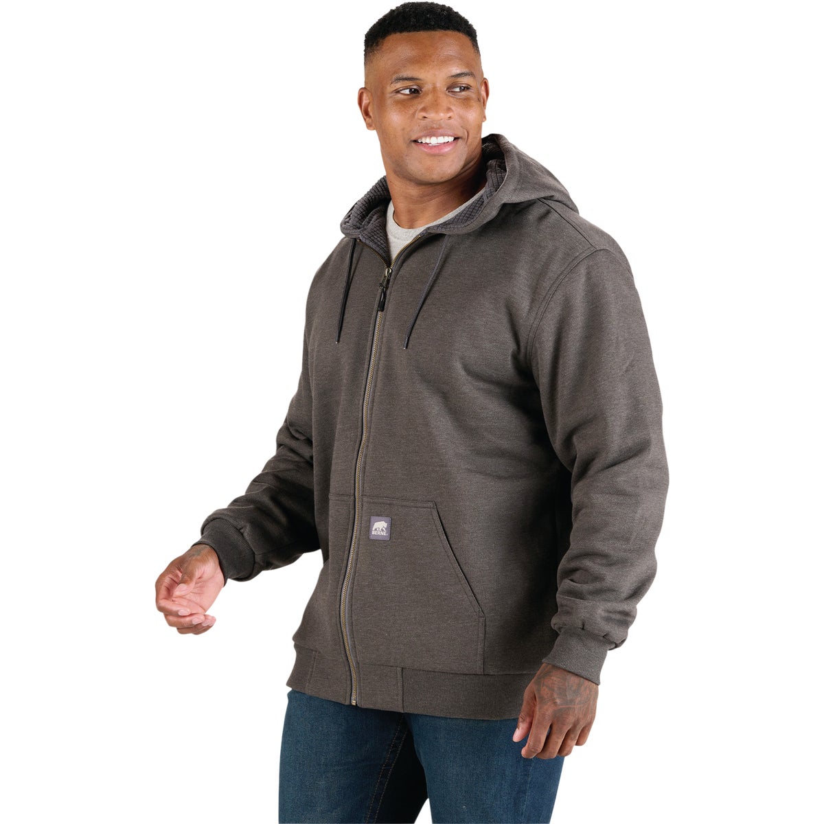 Berne Heritage Grid 2XL Graphite Heather Fleece-Lined Full-Zip Hooded Sweatshirt