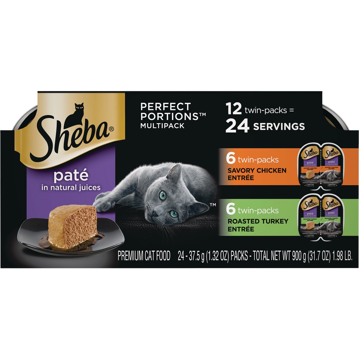 Sheba Perfect Portions Pate Adult Savory Chicken/Roasted Turkey Wet Cat Food (12-Pack)