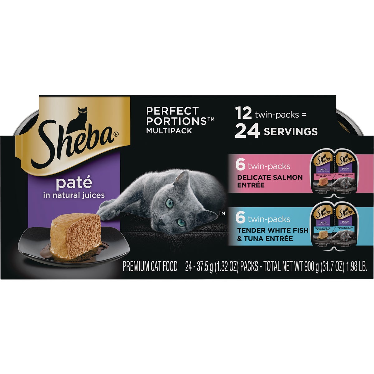 Sheba Perfect Portions Pate Adult Delicate Salmon/Tender Whitefish & Tuna Wet Cat Food (12-Pack)
