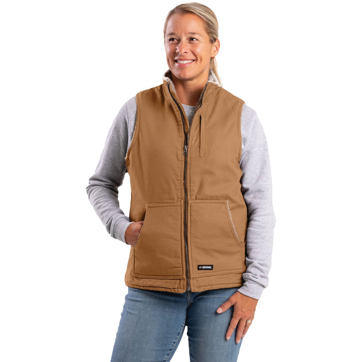 Berne Softstone Women's Small Brown Duck Sherpa-Lined Vest