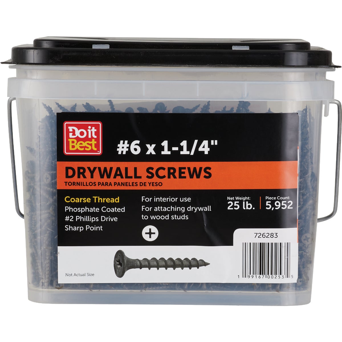Grip-Rite #6 x 1-1/4 In. Coarse Thread Drywall Screw (25 Lb. Pail)