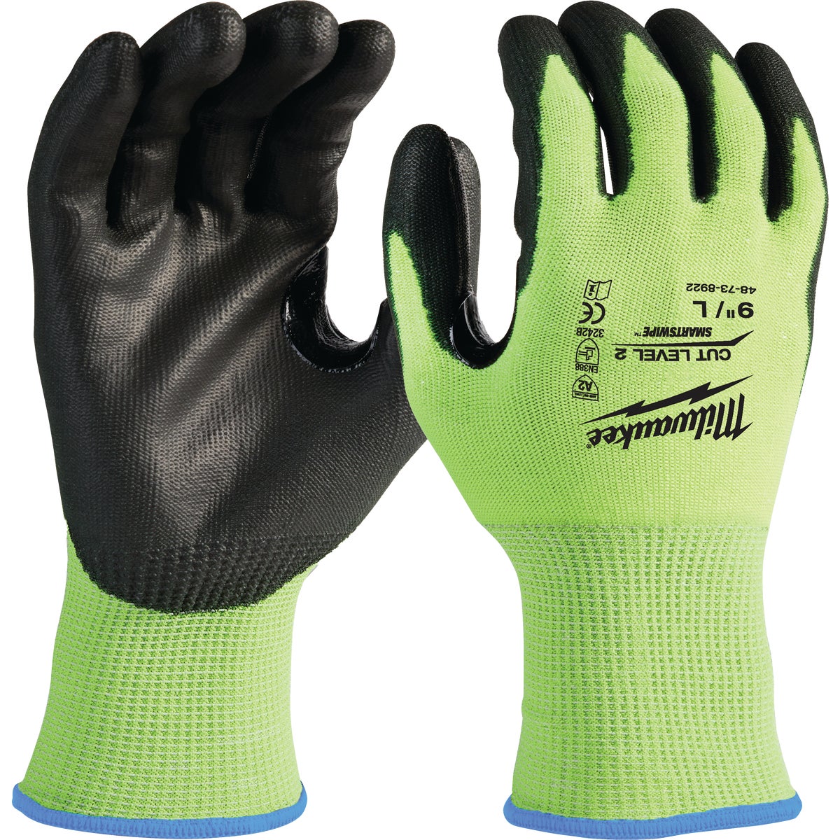 Milwaukee Unisex Large Cut Level 2 High Vis Polyurethane Dipped Glove