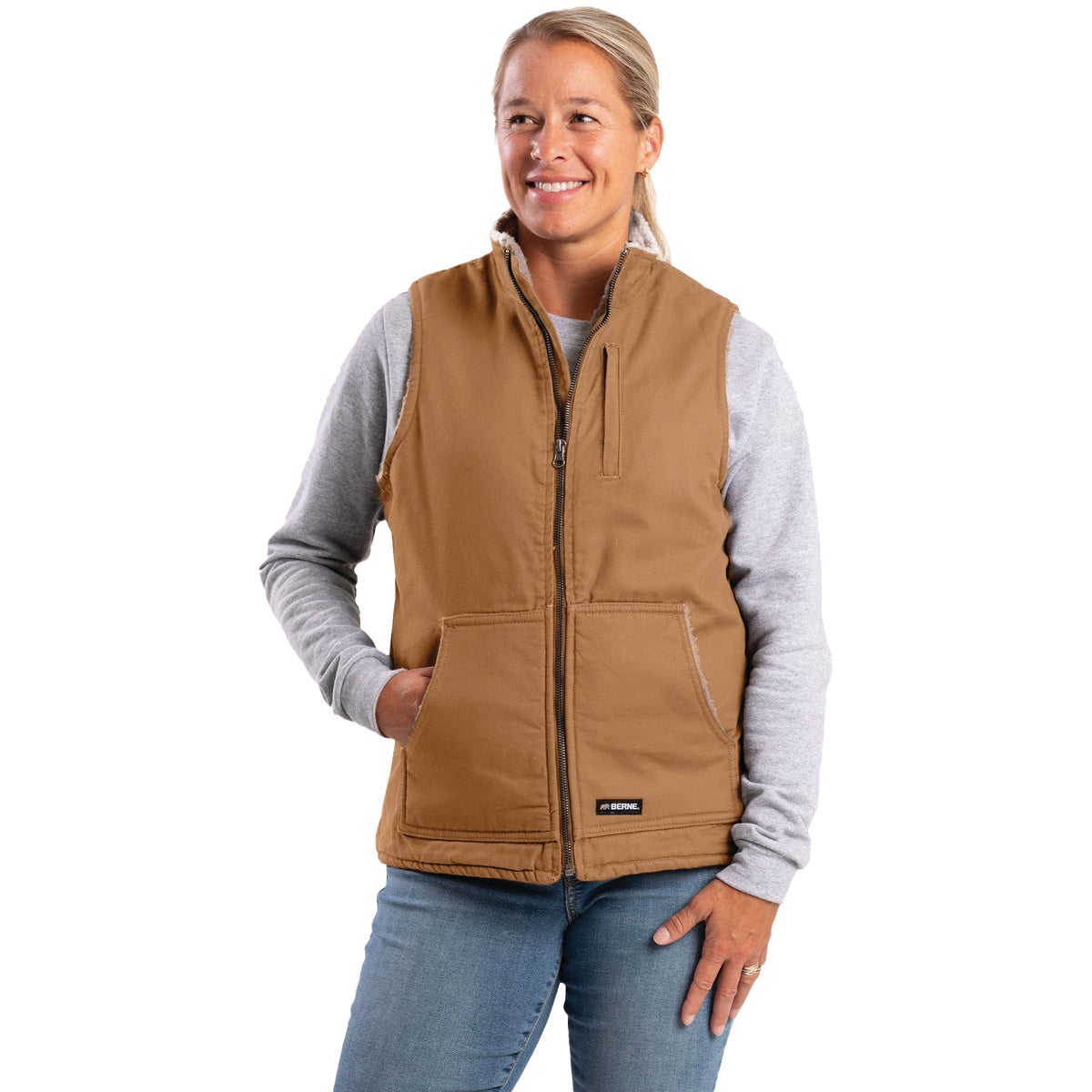Berne Softstone Women's Medium Brown Duck Sherpa-Lined Vest