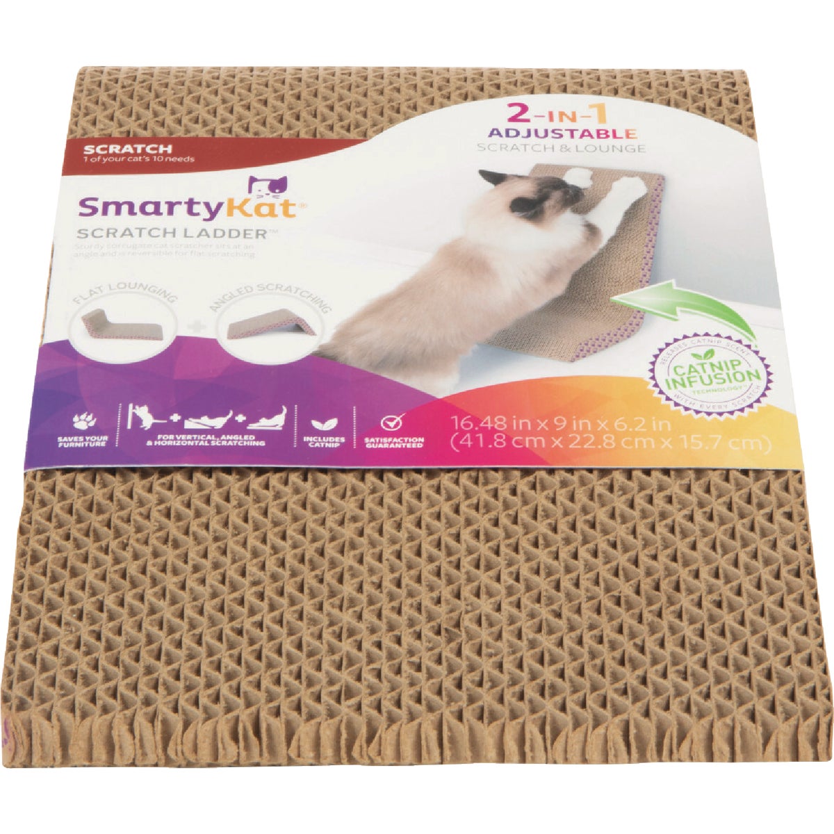 SmartyKat Scratch Ladder Angled Corrugate Cat Scratcher with Catnip Infusion Technology