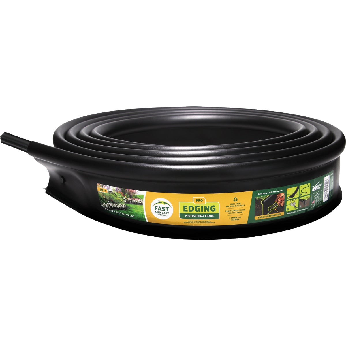 Master Mark Pro 5 In. x 20 Ft. Black Plastic Edging Kit with YardPack