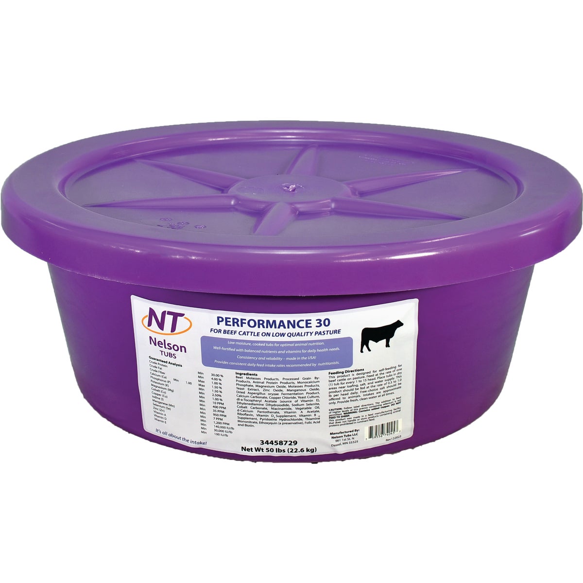 Nelson Tubs Performance 30 50 Lb. Beef Cattle Feed Supplement