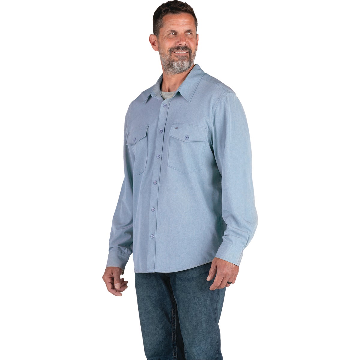 Berne Flex180 Men's Medium Chambray Blue UPF Button Down Long Sleeve Shirt