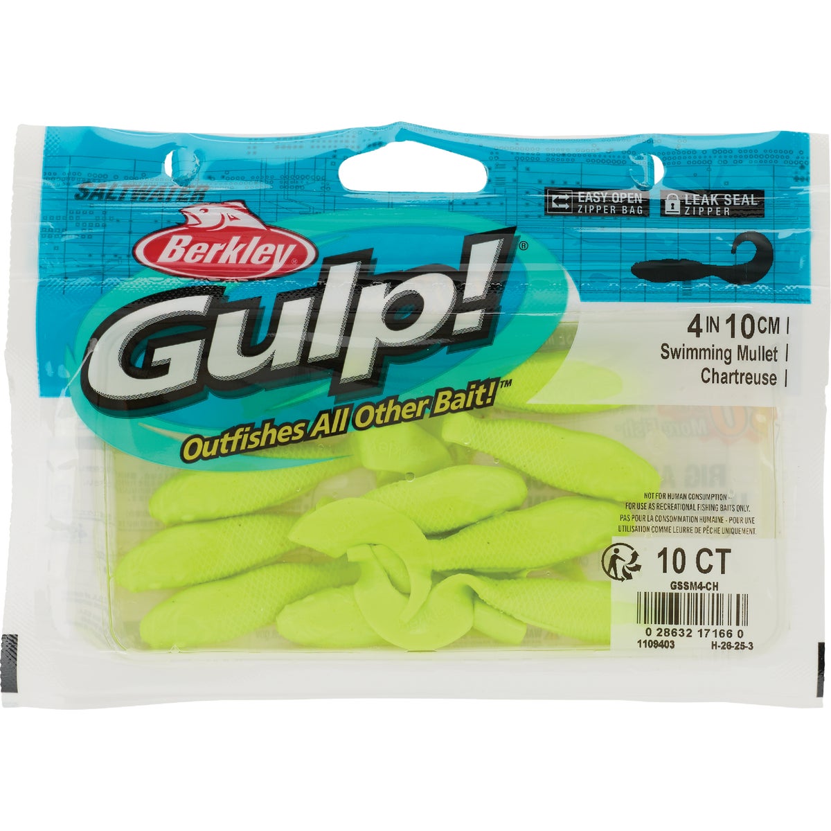 Berkley Gulp! Chartreuse Saltwater Swimming Mullet Fishing Lure
