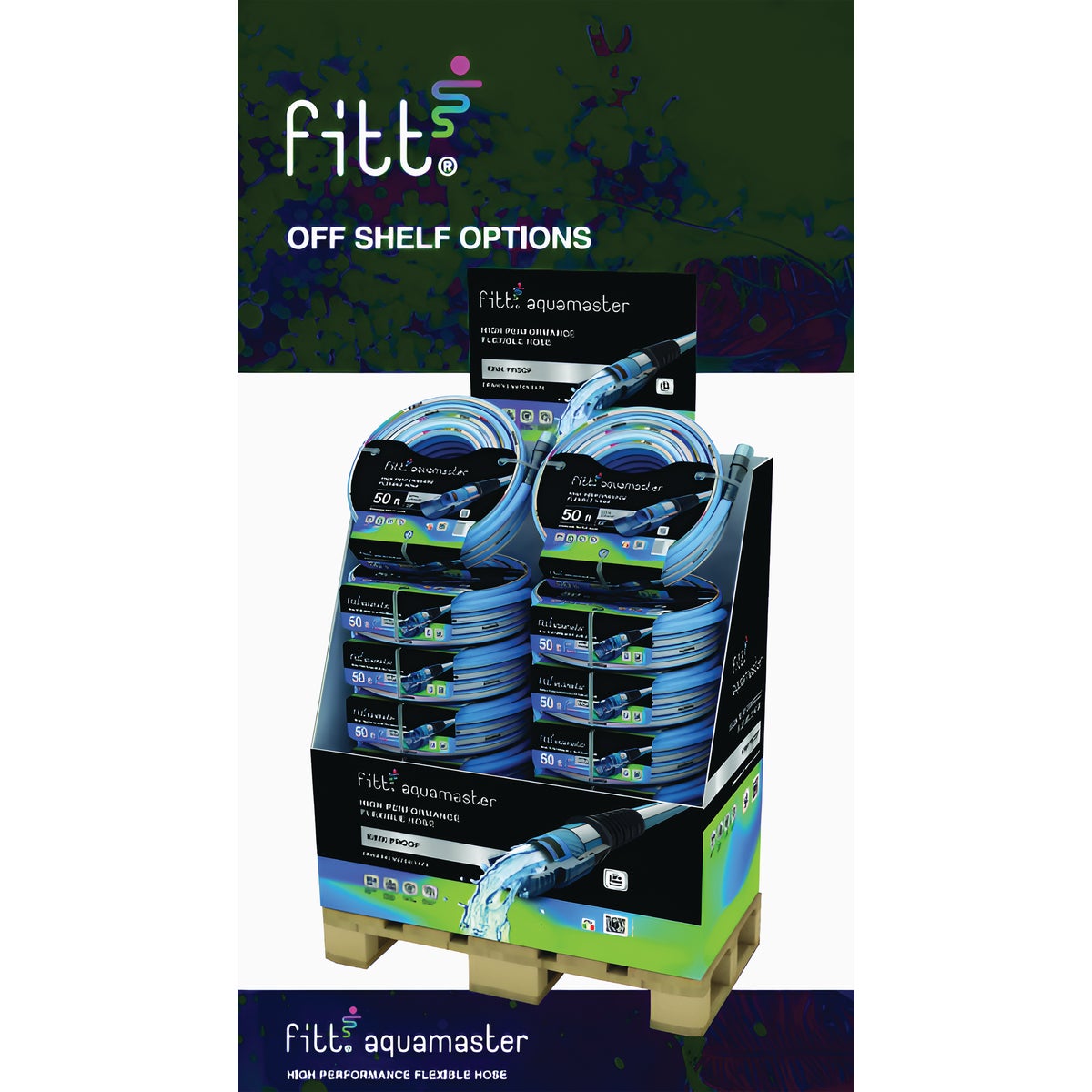 Fitt AquaMaster 5/8 In. X 50 Ft. Hose Quarter Pallet Display (18-Piece)