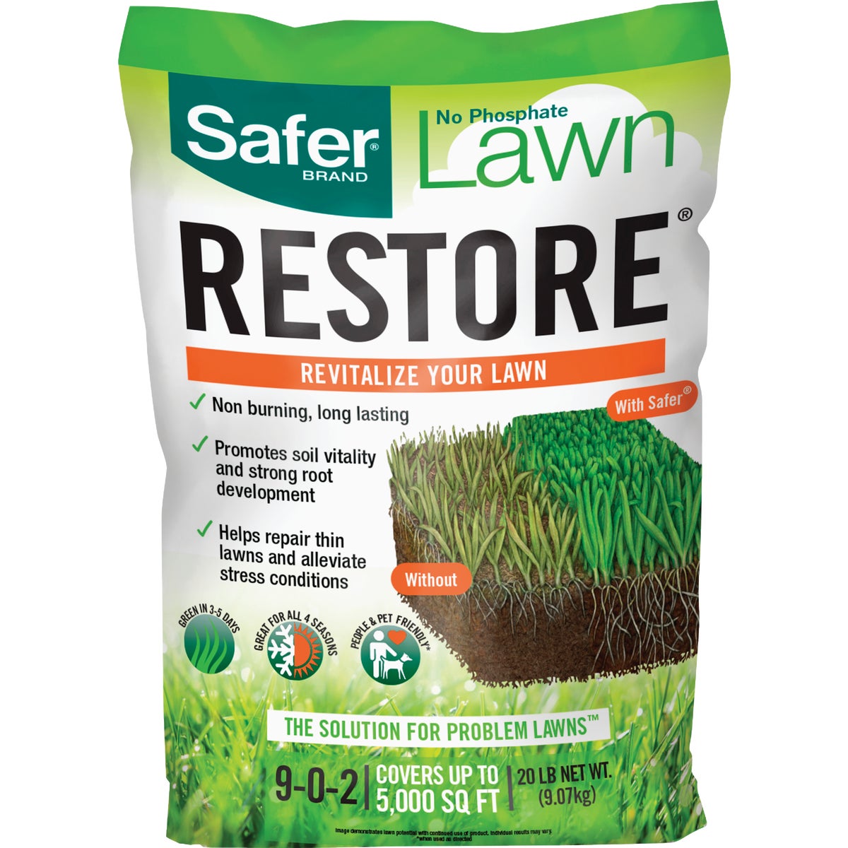 Safer Lawn Restore 20 Lb. 5000 Sq. Ft. 9-0-2 Lawn Fertilizer