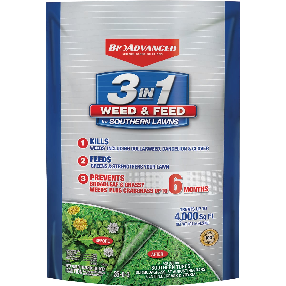 BioAdvanced 3-In-1 Weed & Feed for Southern Lawns 10 Lb. 4000 Sq. Ft. 35-0-3 Lawn Fertilizer with Weed Killer