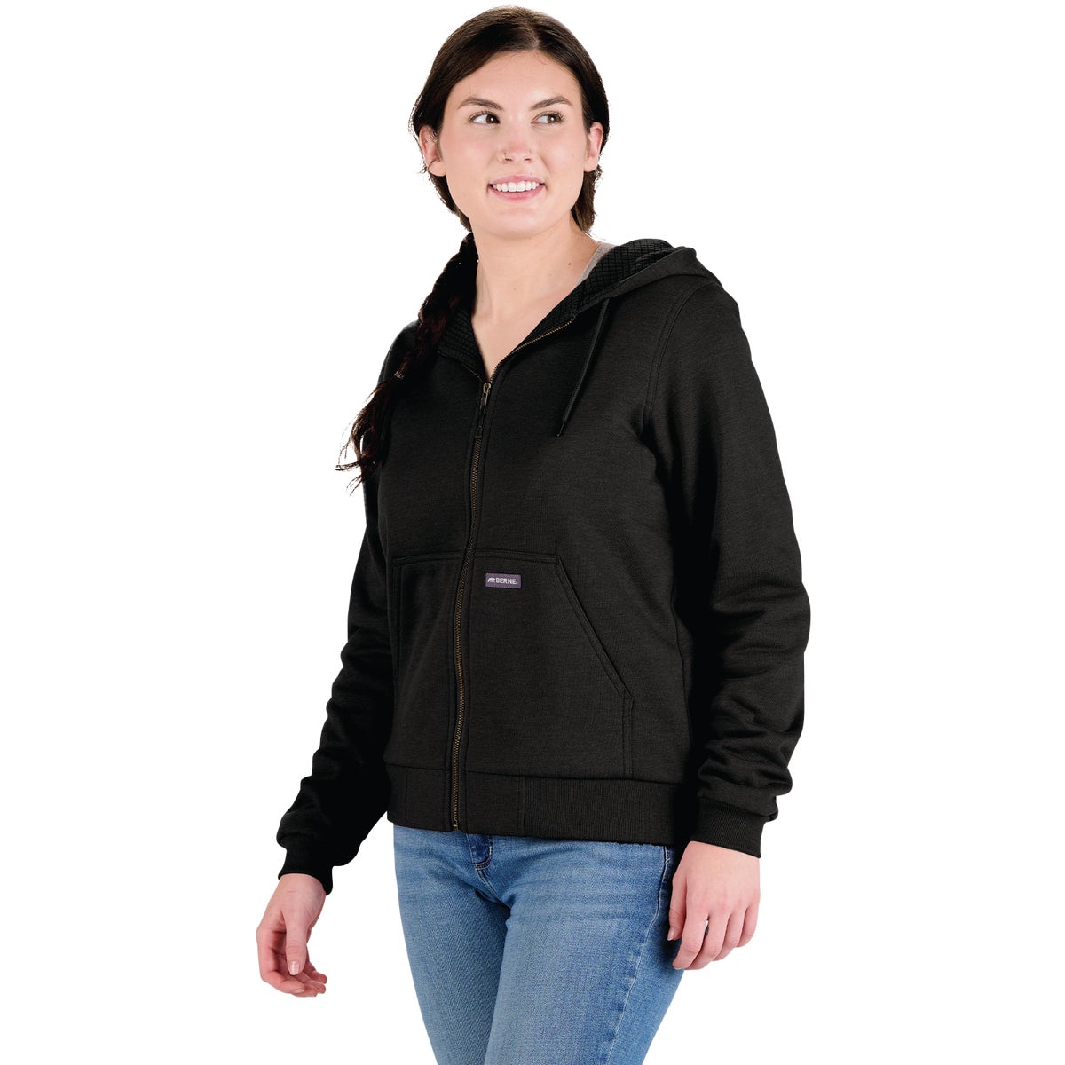 Berne Heritage Women's 2XL Black Grid Fleece-Lined Full-Zip Hooded Sweatshirt