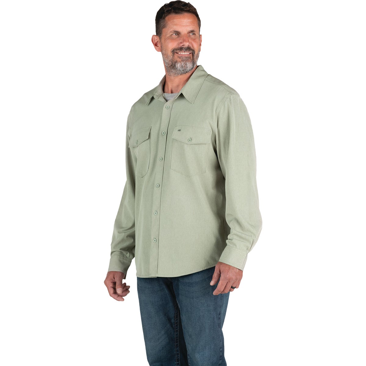 Berne Flex180 Men's Large Heathered Seagrass UPF Button Down Long Sleeve Shirt