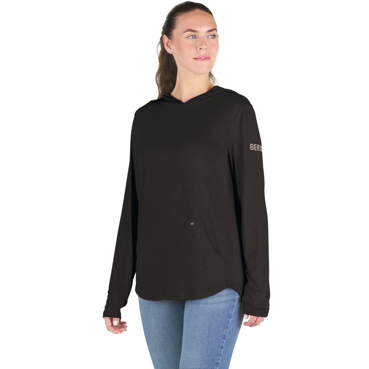 Berne Women's Small Black Long Sleeve Hooded UPF Sun Shirt
