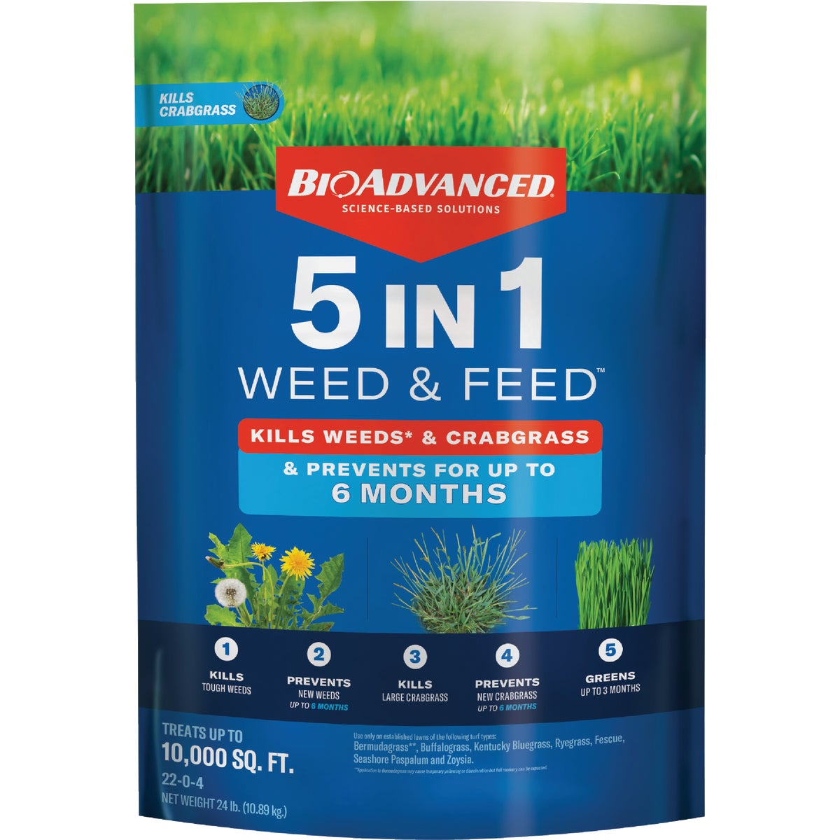 BioAdvanced 5-In-1 Weed & Feed 24 Lb. 10,000 Sq. Ft. Lawn Fertilizer with Weed Killer