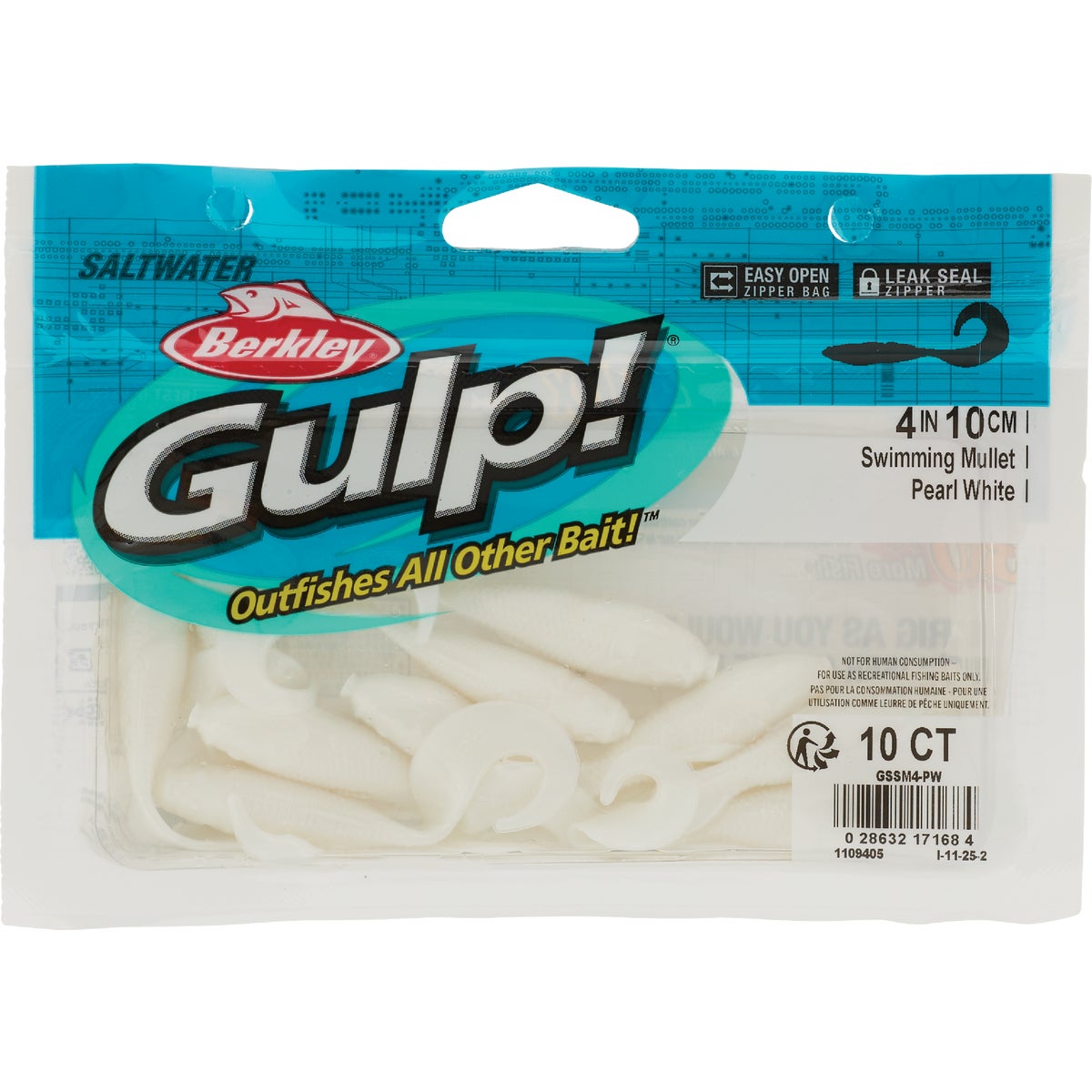 Berkley Gulp! 4 In. Pearl Saltwater Swimming Mullet (10-Pack)