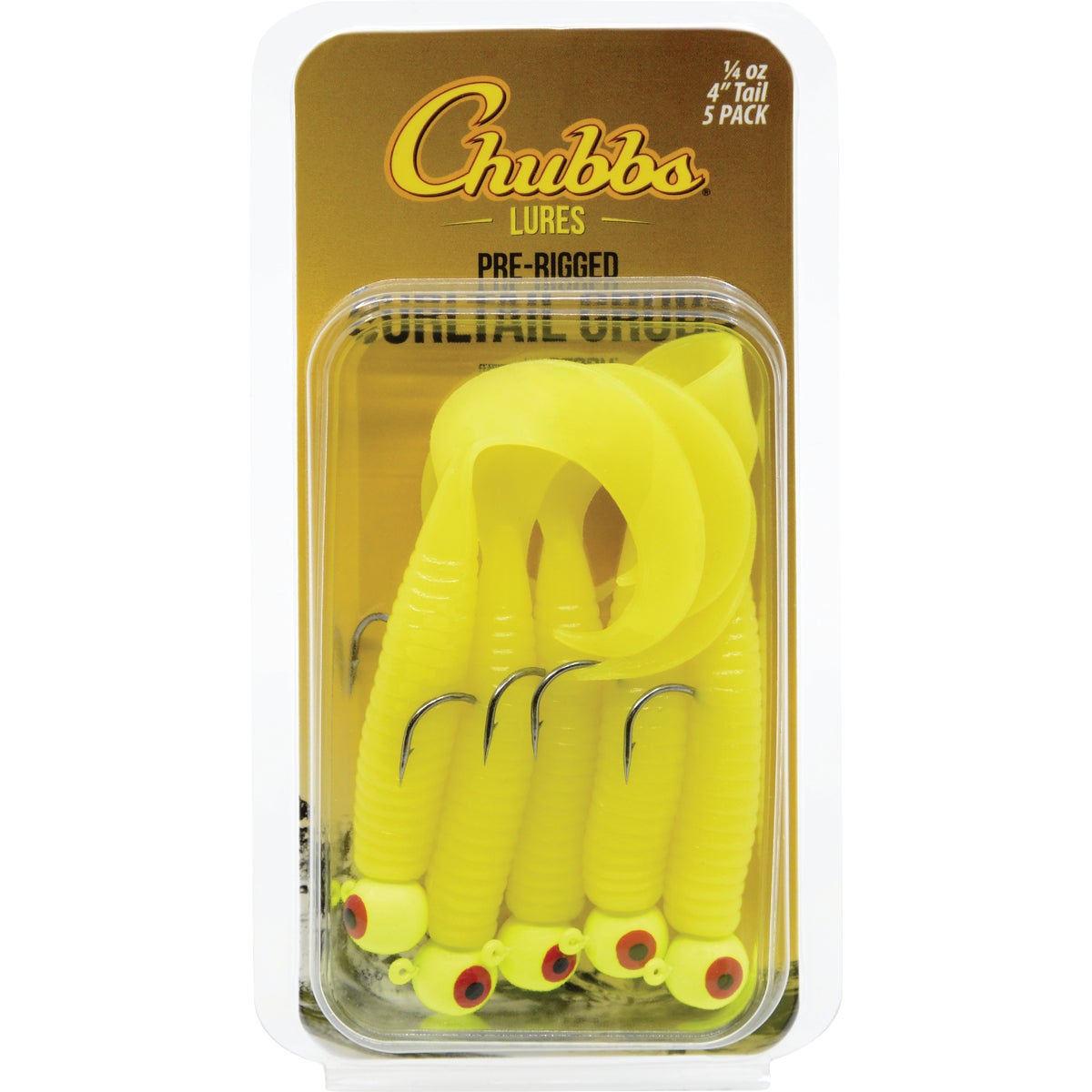 RIGGED 4" CURLTAIL GRUB 1/4OZ YELLOW 5PK
