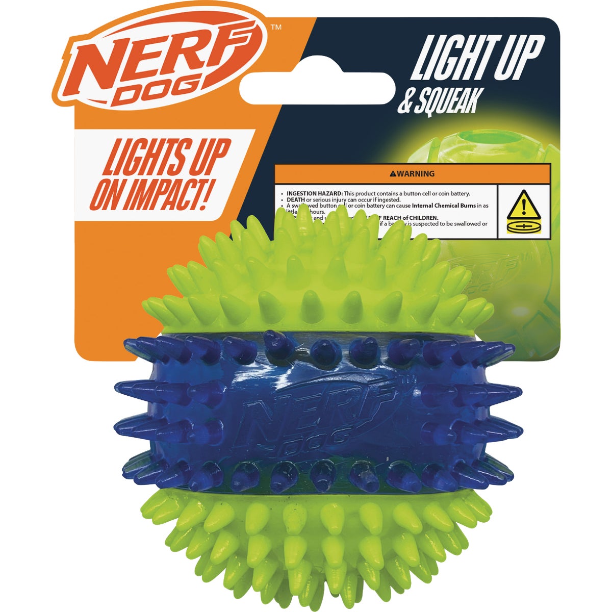 Nerf Dog 2.7 In. Translucent TPR 3-Part Spike LED & Squeak Ball