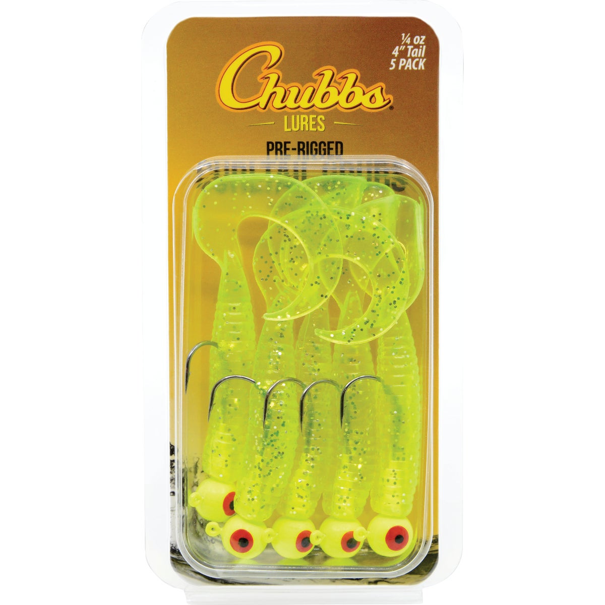 RIGGED 3" CURLTAIL GRUB 1/8OZ CHARTREUSE GLITTER 5PK