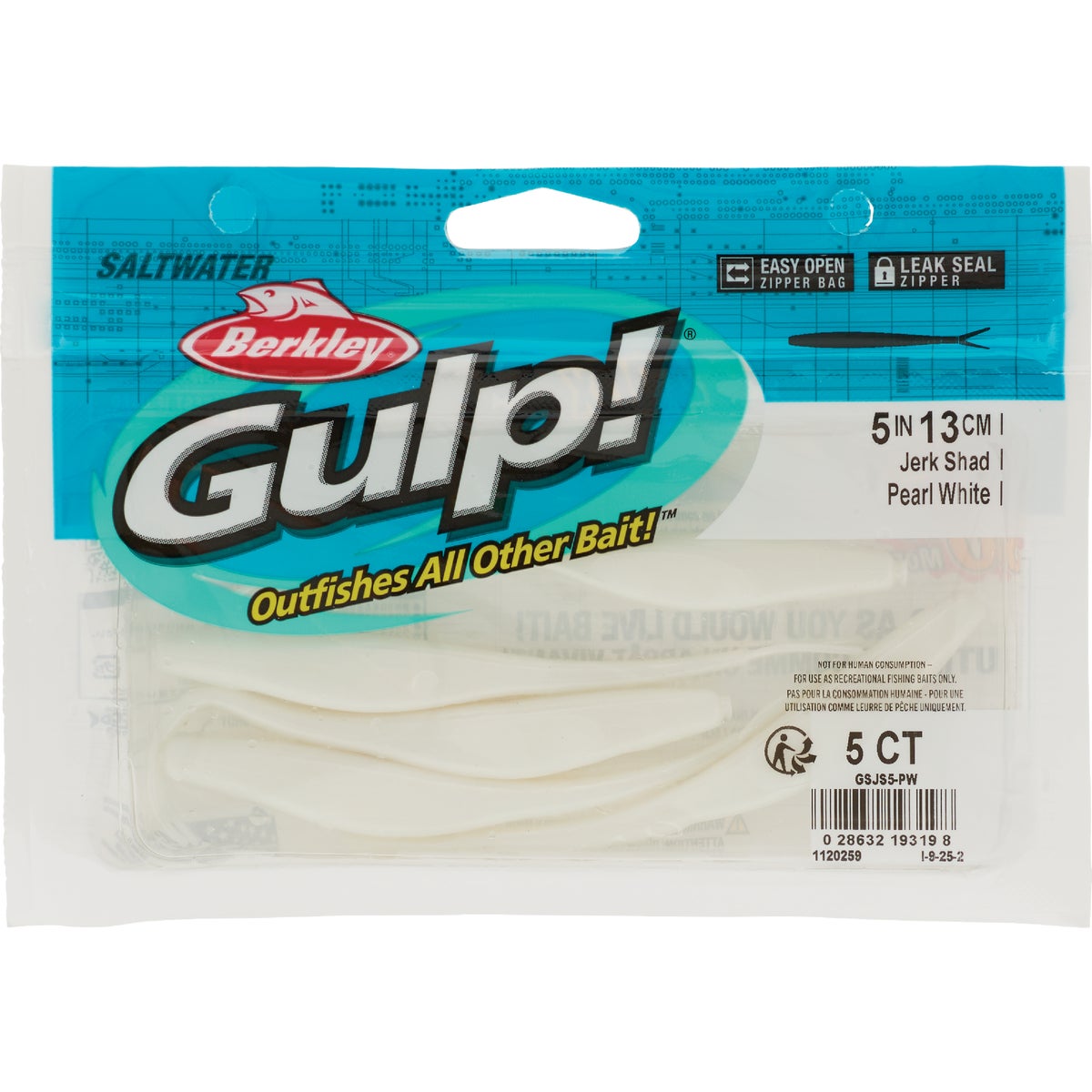 Berkley Gulp! Pearl White Saltwater Jerk Shad Fishing Lure