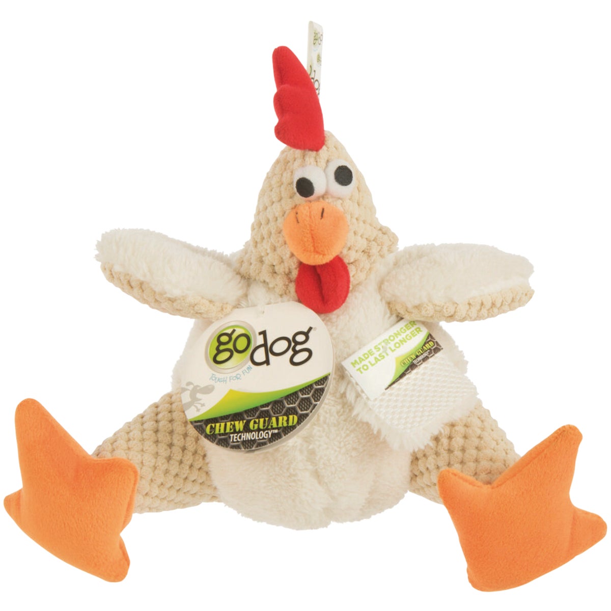 goDog Checkers Large White Fat Rooster Squeaky Plush Dog Toy