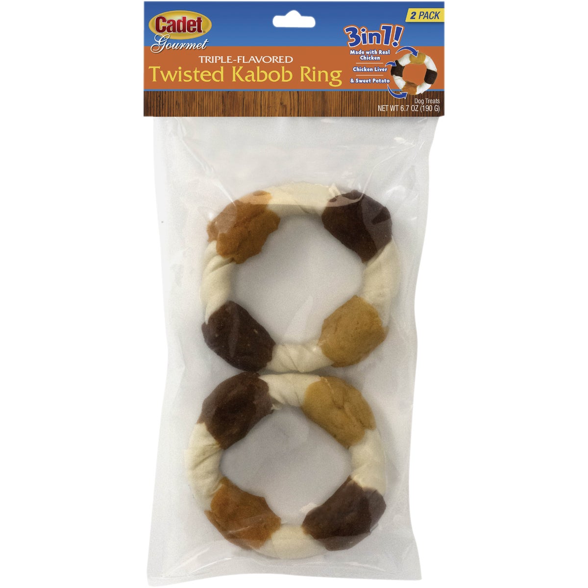 Cadet Gourmet Beef Hide Shish Kabob Chicken, Sweet Potato & Liver Dog Treats (2-Pack)