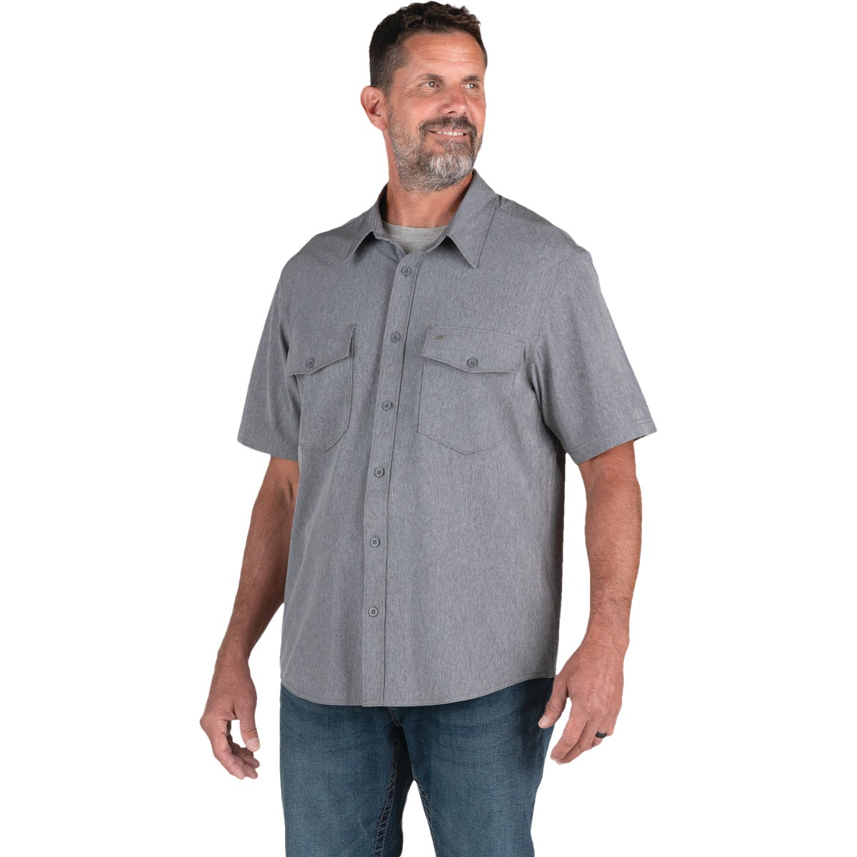 Berne Flex 2XL Black Heathered Short Sleeve UPF Button Down Shirt
