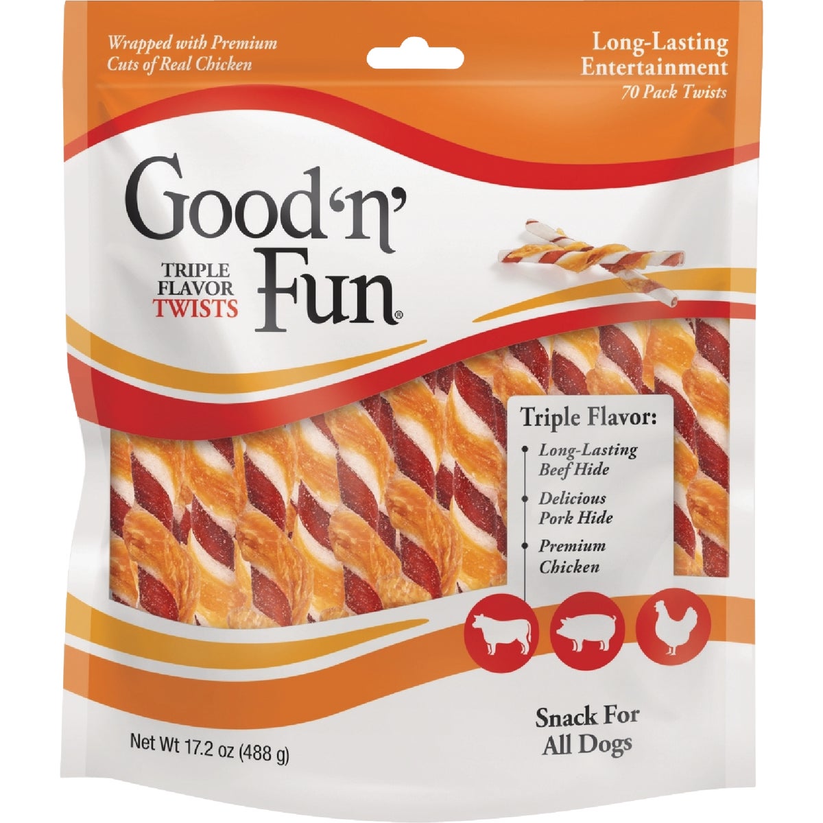 Good 'N' Fun Triple Flavor Twists Dog Snack (70-Pack)