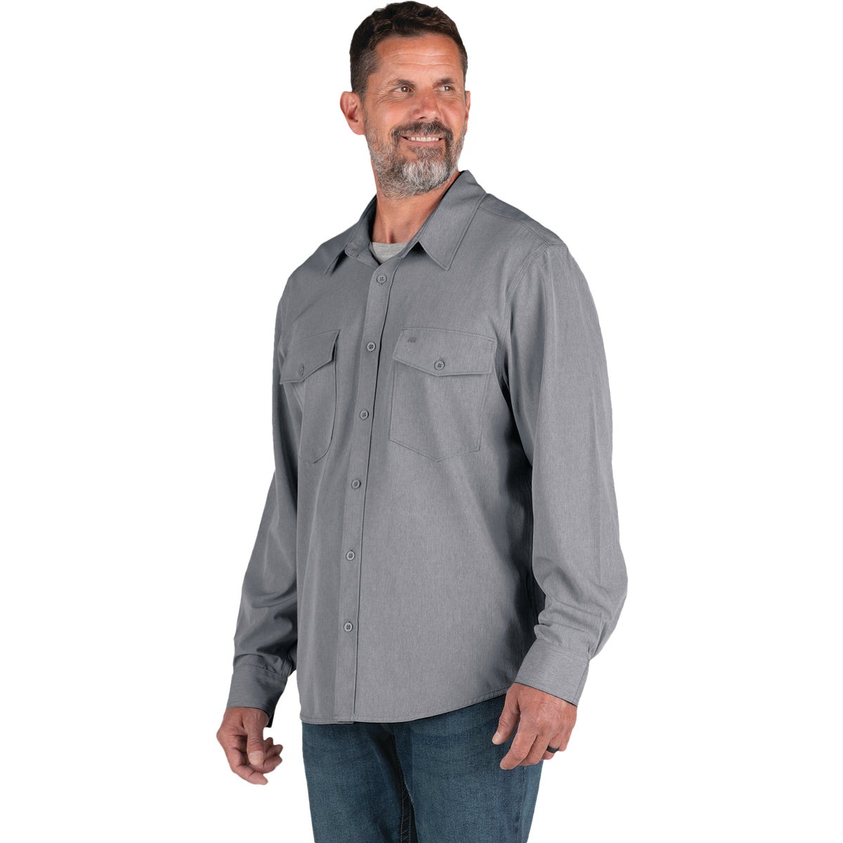 Berne Flex Medium Black Heathered Long Sleeve UPF Button Down Shirt