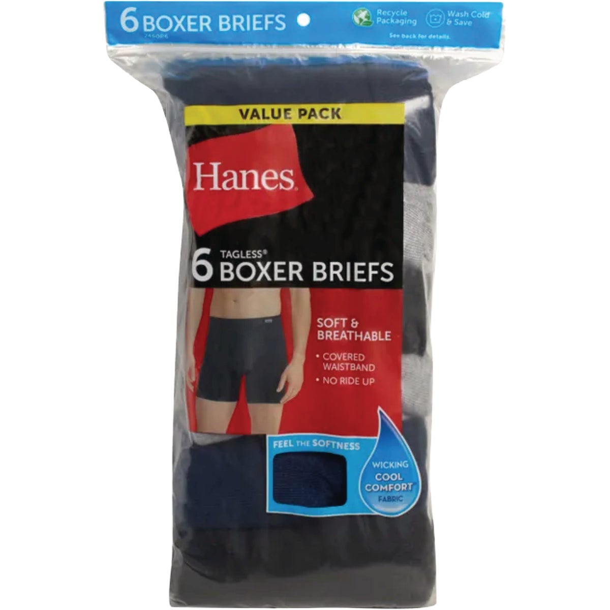 Hanes Men's XL Black/Gray/Blue Boxer Briefs (6-Pack)