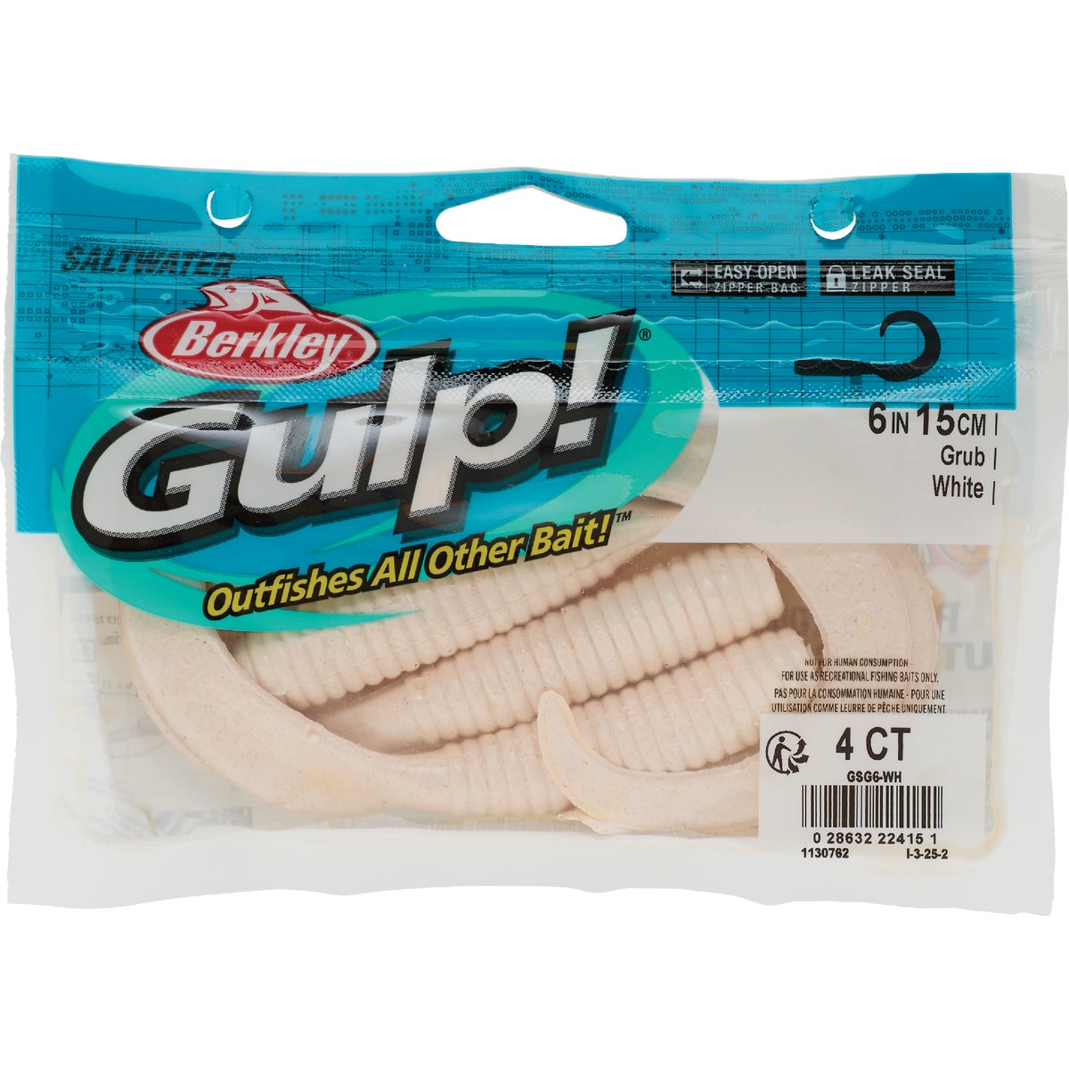 Berkley Gulp! White Saltwater Grub Fishing Lure