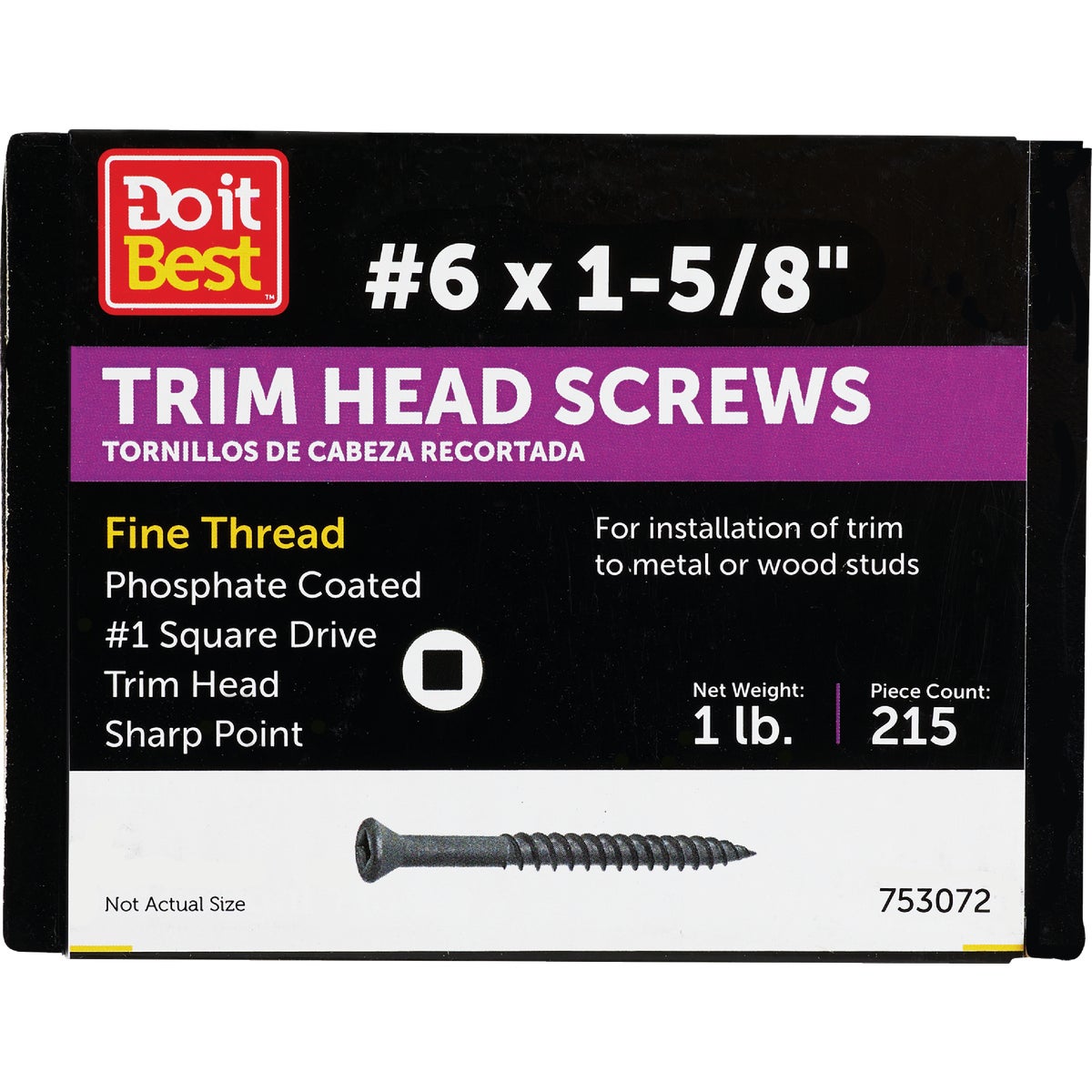 Do it #6 x 1-5/8 In. Square Drive Steel Trim Screw (208 per Box)