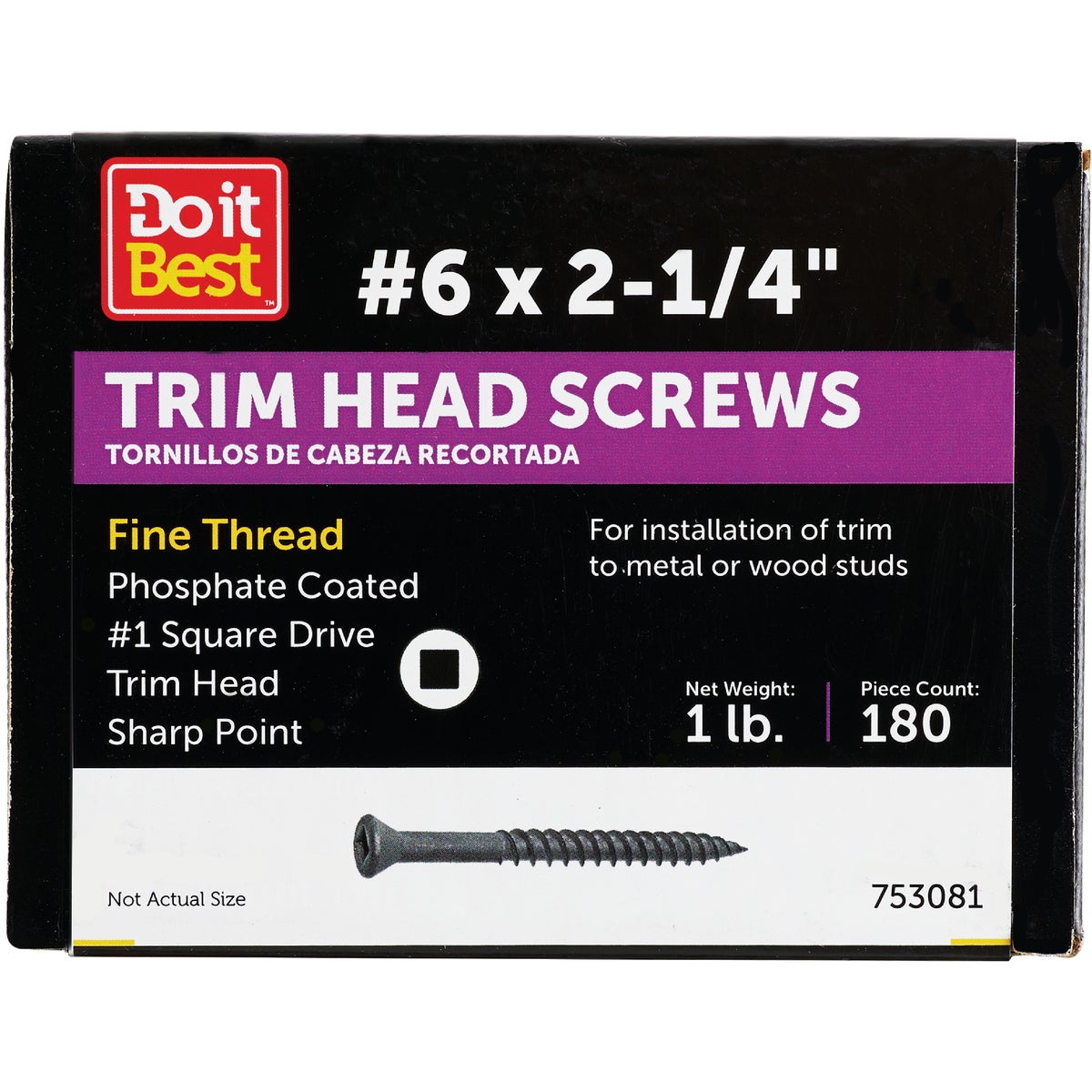 Do it #6 x 2-1/4 In. Square Drive Steel Trim Screw (143 per Box)