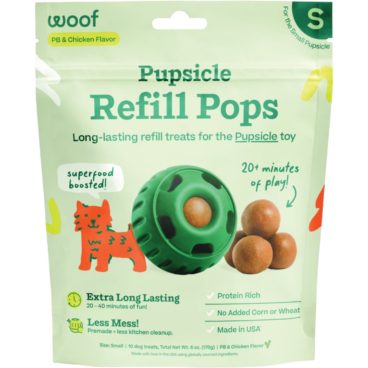 Woof Pupsicle Small Peanut Butter & Chicken Refill Pop Treat (10-Pack)