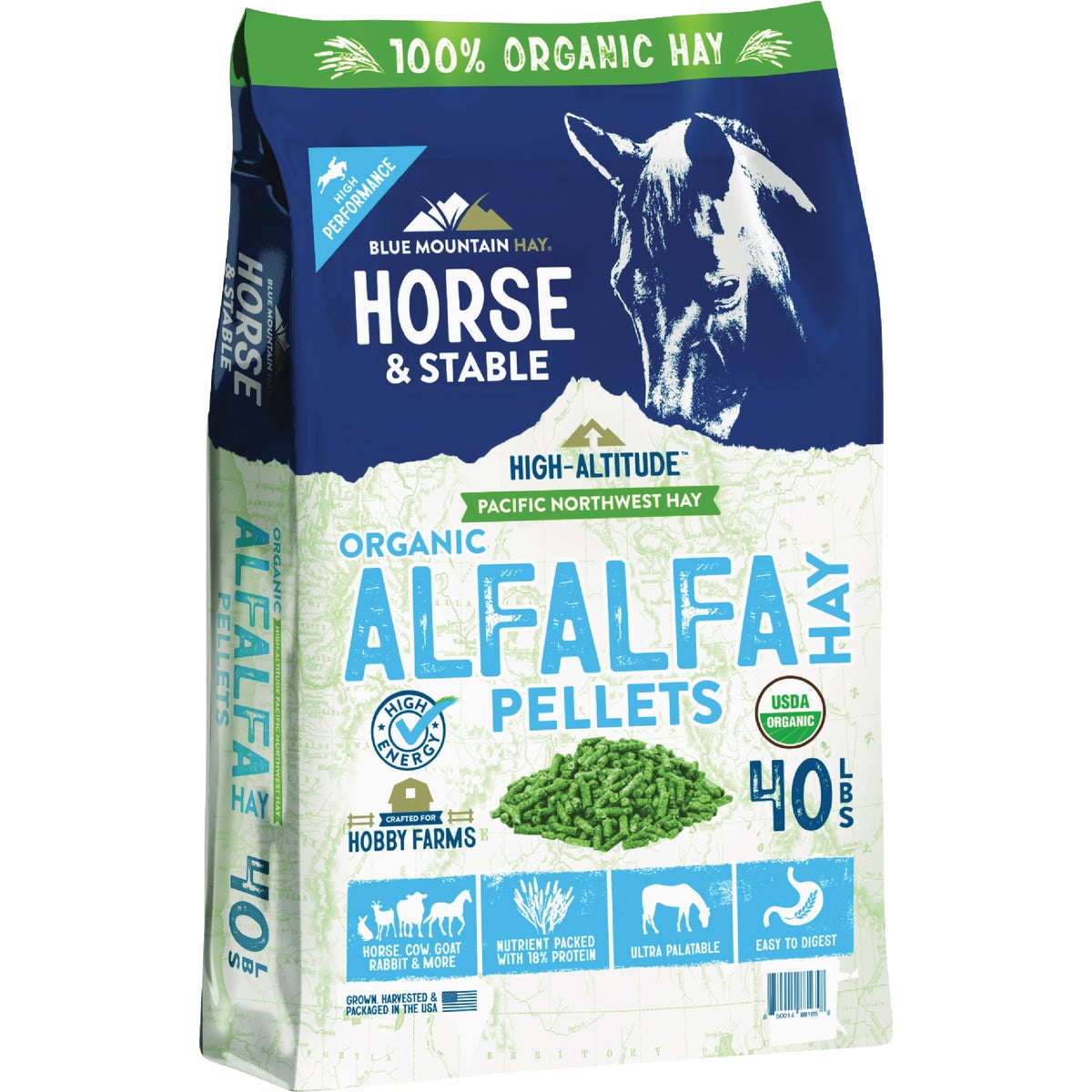 Blue Mountain Hay High Altitude 40 Lb. Organic Alfalfa Hay Pellets